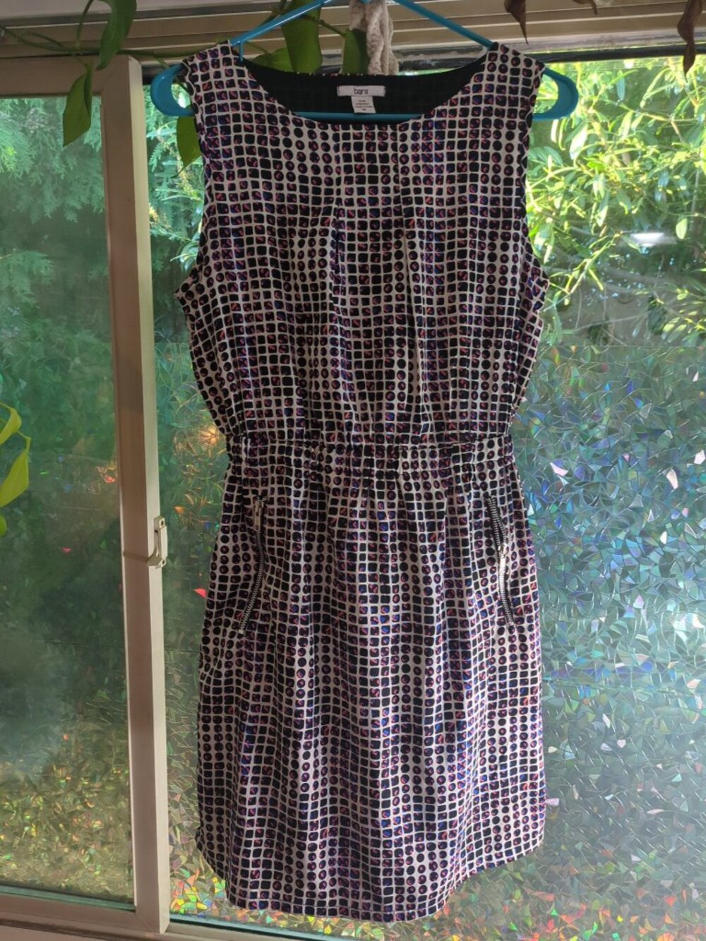 Bar III Geometric Print Sleeveless Mini Dress - Medium - Side Zip Pockets